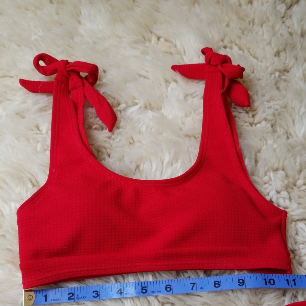 ASOS Red Ribbed Tie-Shoulder Bikini Set - Picture 5 of 7